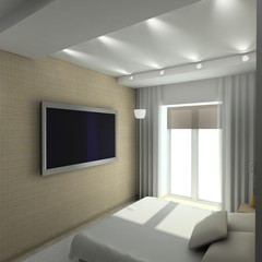 Modern design interior of bedroom. 3D render