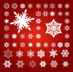 Collection of 50 Fifty White Unique Vector Snowflakes