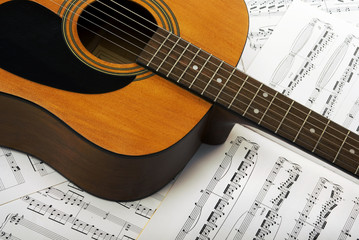 Musical notes and guitar