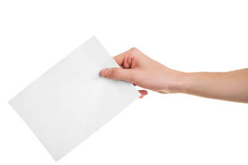 Hand with ballot on white background. - 10201370