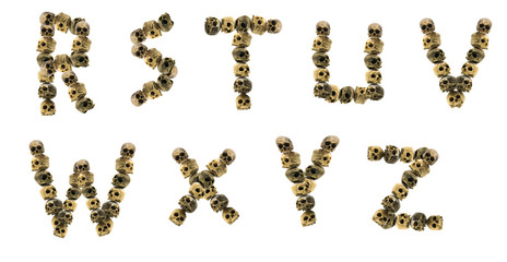 isolated fonts made with skulls. R to Z. Has clipping path