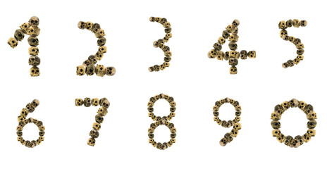 isolated numbers made with skulls. 0 to 9. Has clipping path