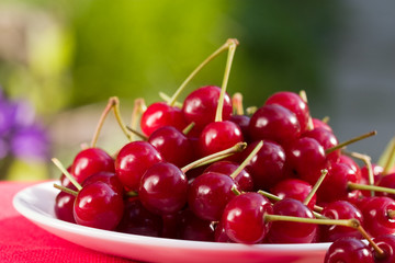 Macro picture of cherry on the plate