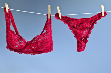 Sexy lace lingerie hanging on clothes line