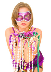 colorful mardi gras beautiful queen smiling isolated