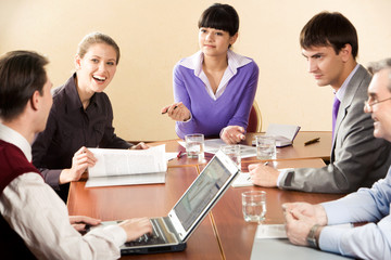 Portrait of successful business partners interacting