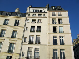 Fototapeta na wymiar Rue d'immeubles anciens blancs, Paris, France