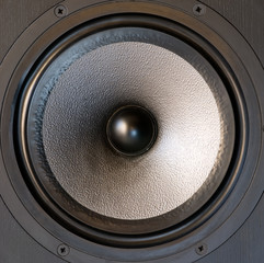 Black music loudspeaker woofer.