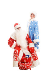 Santa Claus and Snow Maiden isolated on white