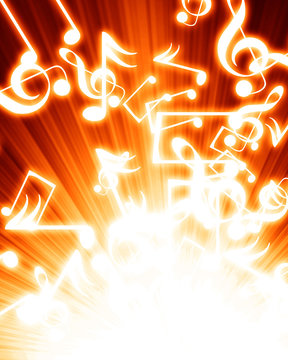 music notes in a fire like background