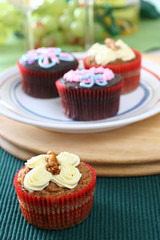 Fancy carrot and chocolate cupcakes with icing design on top