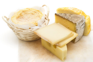 cheese assortment on white background