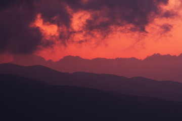 Sunset in  mountains