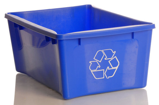blue recycle bin isolated on a white background