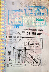 Italian passport. USA, JApan and Hong Kong border stamps