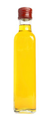 Bottle of vegetable oil on a white background.