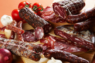Different salami and meat product