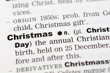 A close up of the word christmas from a dictionary