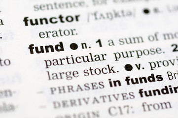 Fototapeta premium A close up of the word fund from a dictionary