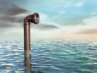 Naklejka premium Periscope emerging from a water surface. Digital illustration.
