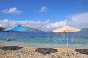 Parasols at the beach in Greece