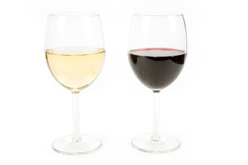 Wine and wineglass with white background