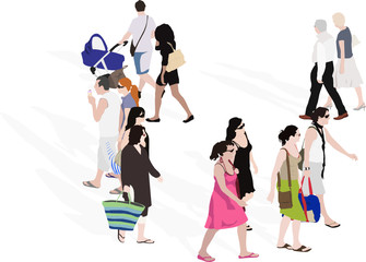 top view of group of people walking