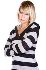 Attractive Blonde in Stripey Top with Arms Crossed