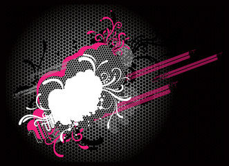Abstract decorative background- black. white, magenta - vector