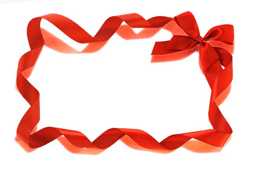 Red Bow ribbons border isolated on white with copy space