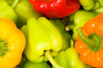 Bell peppers arranged at the market stand