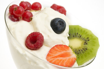 Fruit cocktail with whipped cream