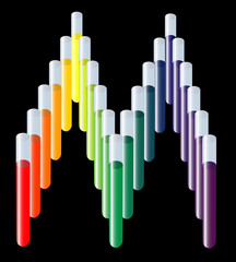 Rainbow Test tubes in M shape, medical logo