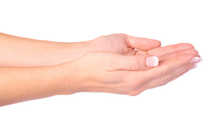 empty woman hands isolated on white background