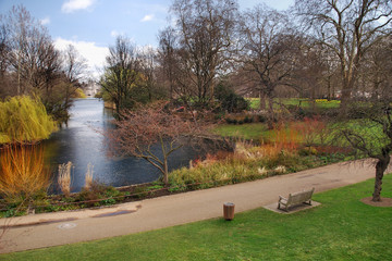 St James park in London, next to Buckingham Palace