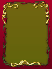 Grungy holiday frame in green and red with gold bows