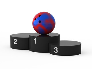 Isolated black podium and bowling ball.
