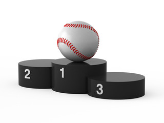 Isolated black podium and baseball ball.