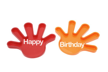 Pair of Plastic Toy Hands on White Background