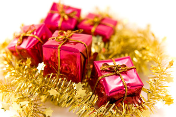 christmas presents arrangement on white background