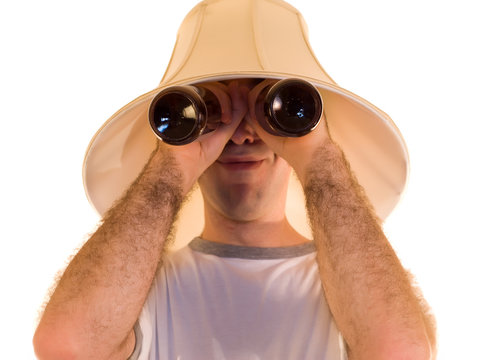 A Man Wearing Beer Goggles, Isolated Against White