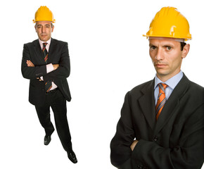 two workers isolated in a white background