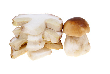 heap of dried mushroom isolated on white background