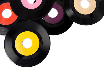 Vintage vinyl record albums with copy space