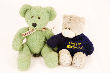 Couple of old fashioned teddy bears, isolated