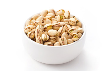 Pistachios in the bowl, clipping path