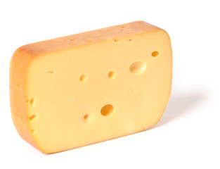 Cheese with holes on white background