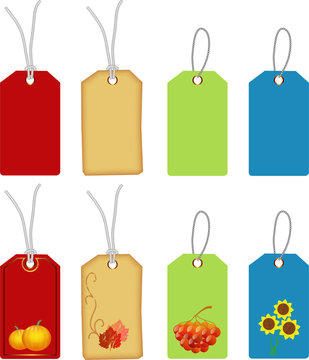 a set of blank and with icons tags