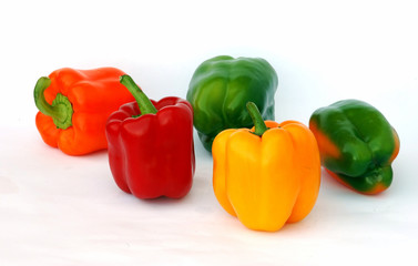 Colorful sweet peppers  isolated on white landscape