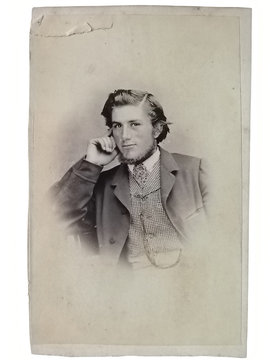 Vintage photo man in the jacket on background.